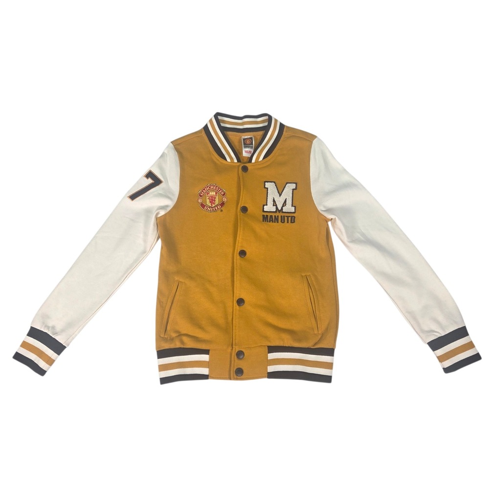 New Manchester United‎ Varsity Jacket Youth XL Yellow White Snap Front Letterman